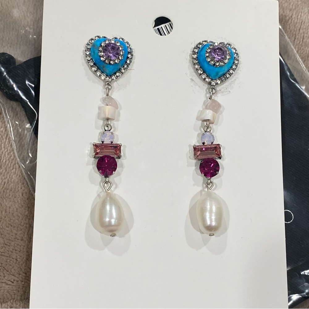 DANNIJO Max 15MM Teardrop Pearl & Glass Crystal Drop Earrings - NWT Never Worn - Picture 3 of 6